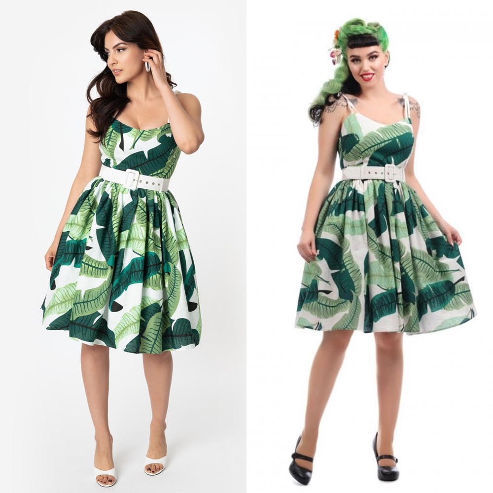 Jade banana leaf swing dress